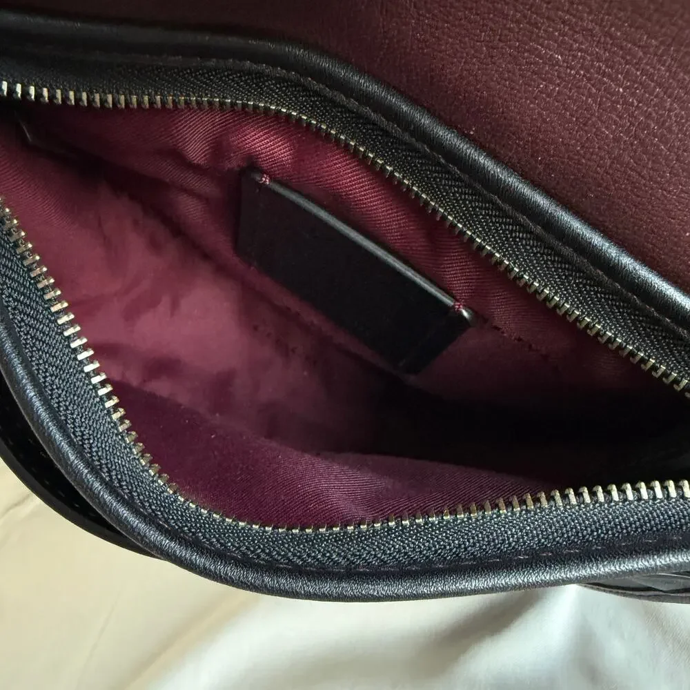 Vintage Coach Black Leather Saddle Bag - Red Contrast Stitching